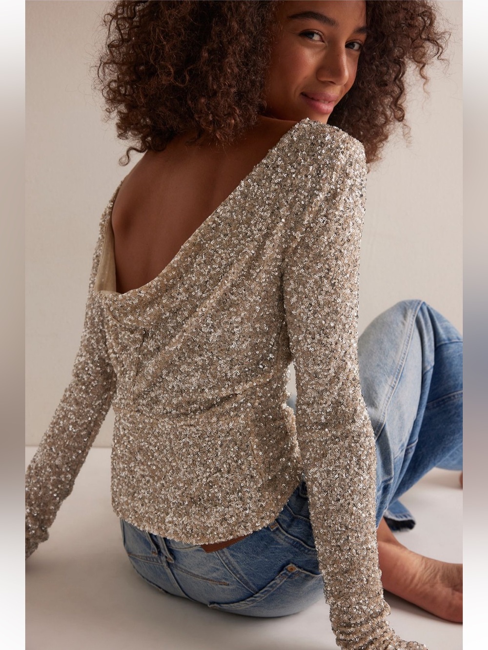 1552. FREE PEOPLE Leading the Way Long Sleeve in Silver As Proto Sz XS NWT $98
